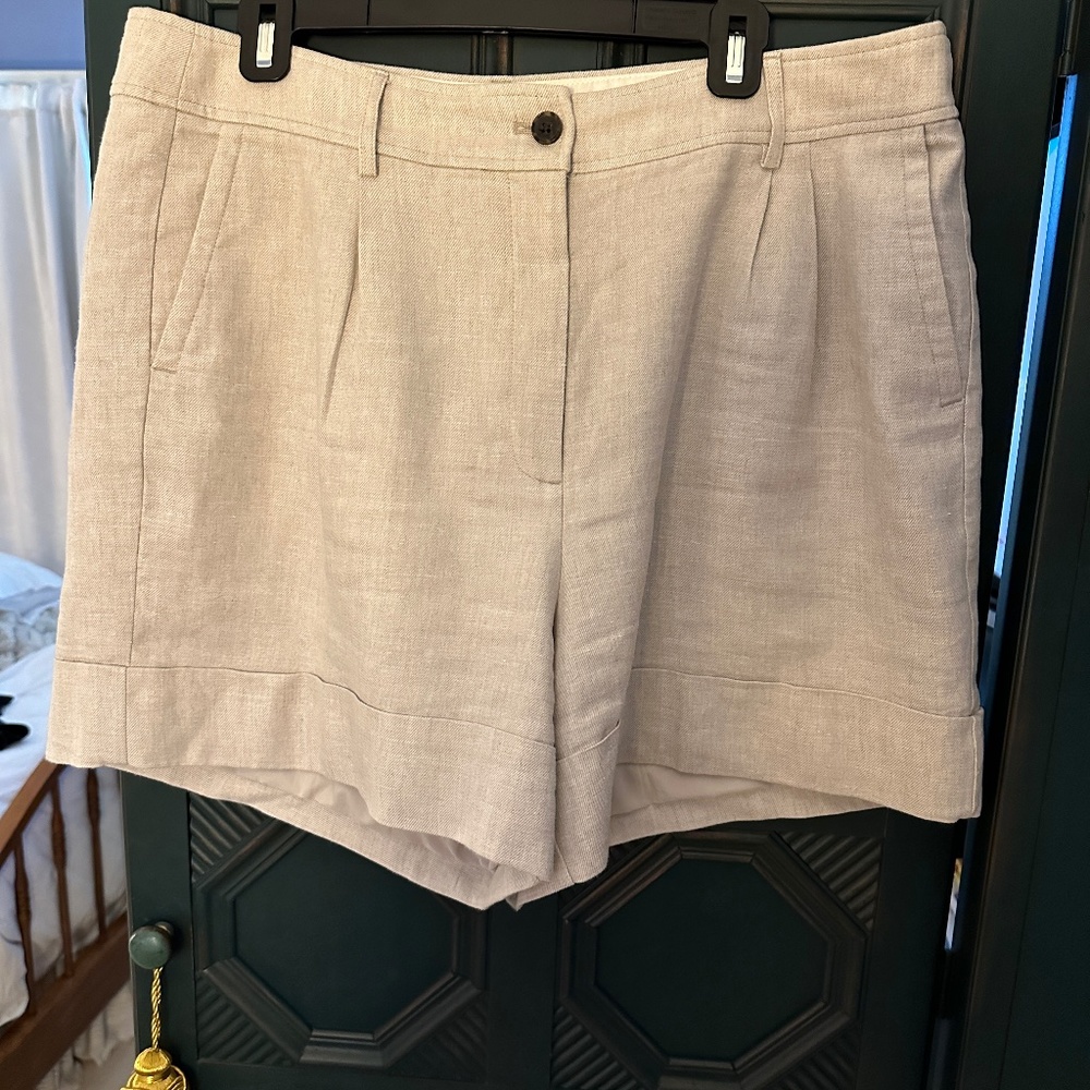 J. Crew Cuffed high-rise Suit Short in Stretch Linen/Size 16/Flax Ivory